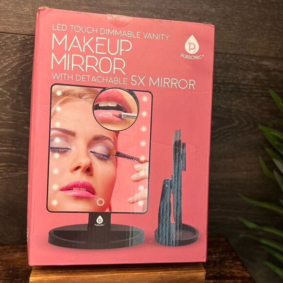 Pursonic LED Touch Dimmable Makeup Mirror, Detachable 5X Mirror in Black. NIB - Picture 3 of 10